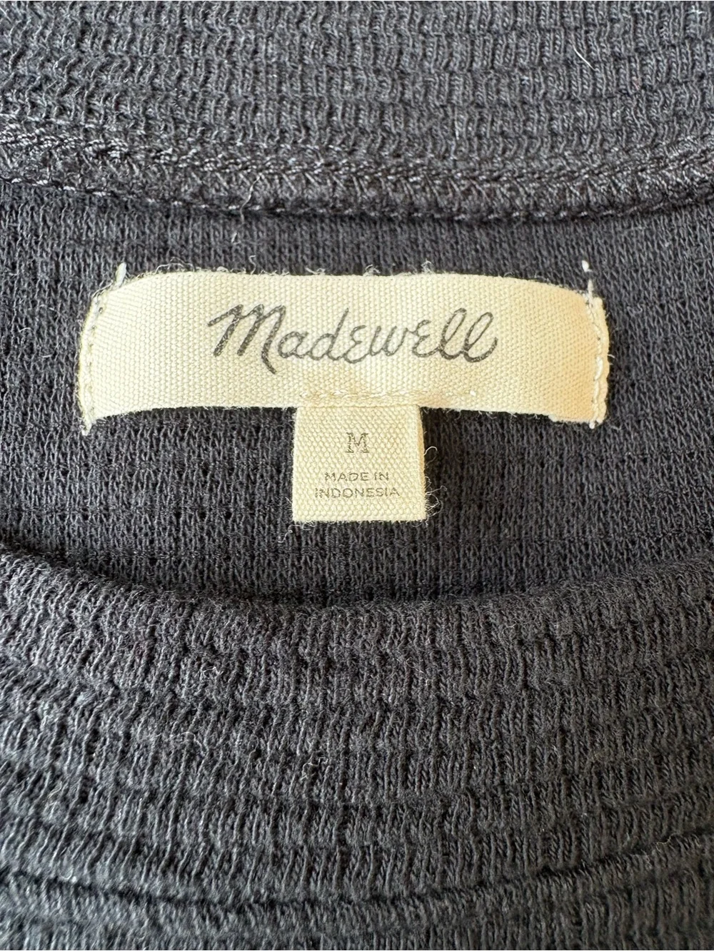 Madewell Brushed Puff Sleeve Top Black Scoop Neck Long Sleeve Textured Knit Sz M